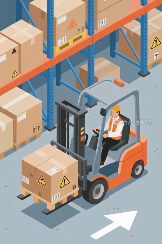 仓库叉车搬运货物插画