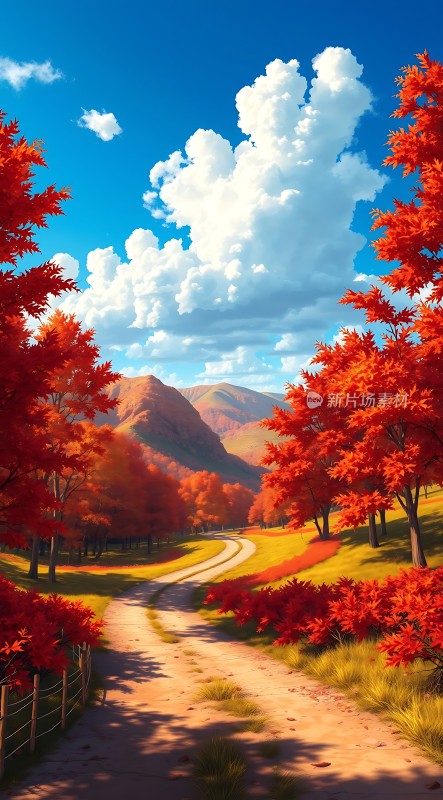 秋日暖阳下的红叶小径