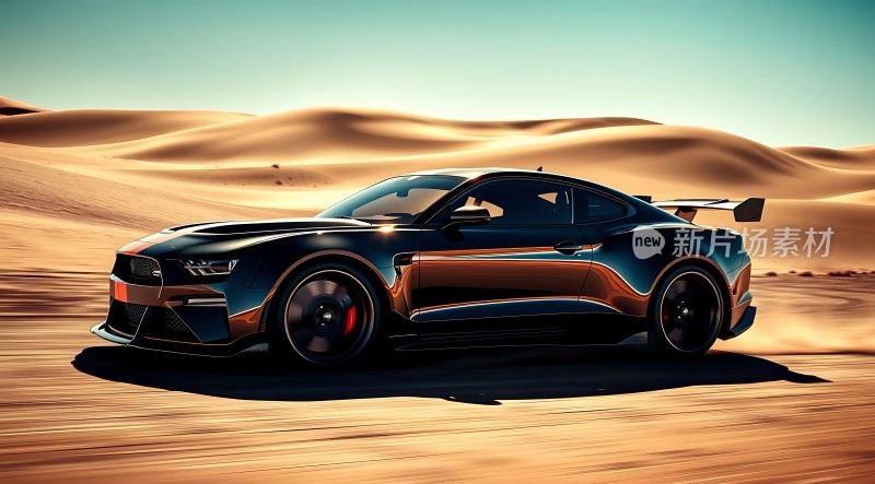 黑色跑车驰骋金色沙漠