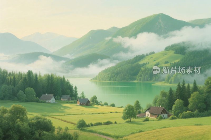 山水田园风景插画