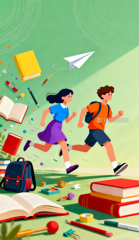 开学季校园欢乐时光插画