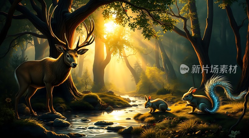 晨曦森林里的和谐共处