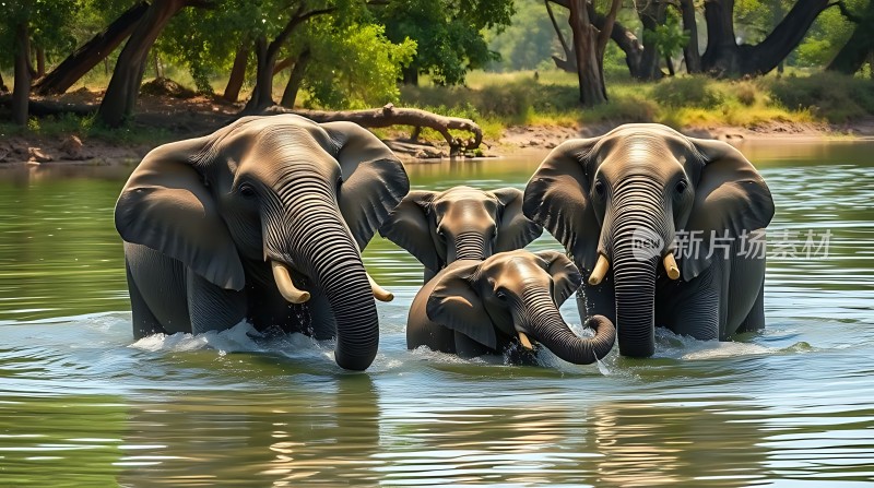 大象戏水自然和谐共处