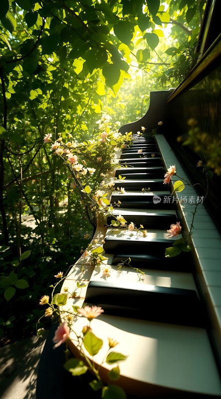 钢琴上的花朵与阳光