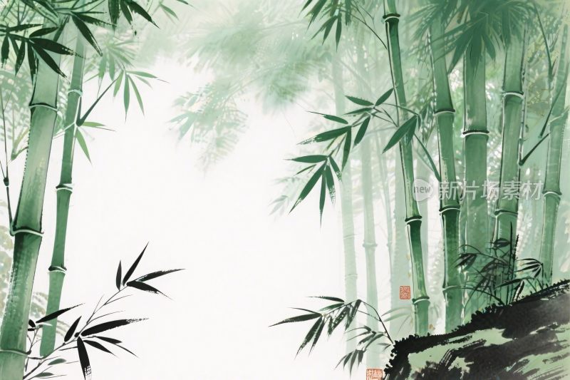 水墨竹林风景图