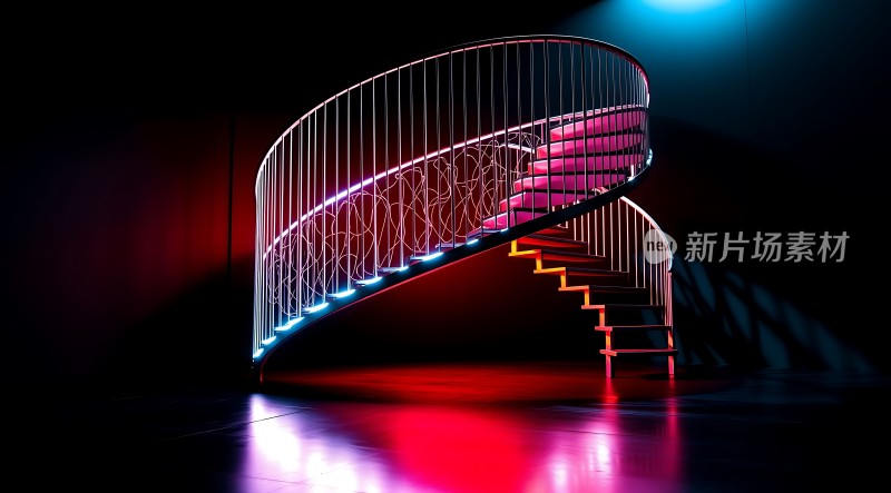 霓虹灯光下的螺旋楼梯