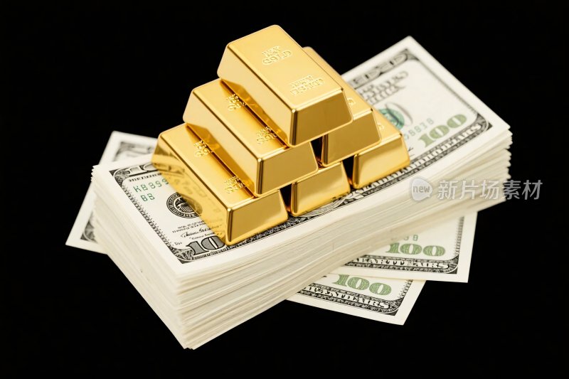 黄金与美元钞票组合