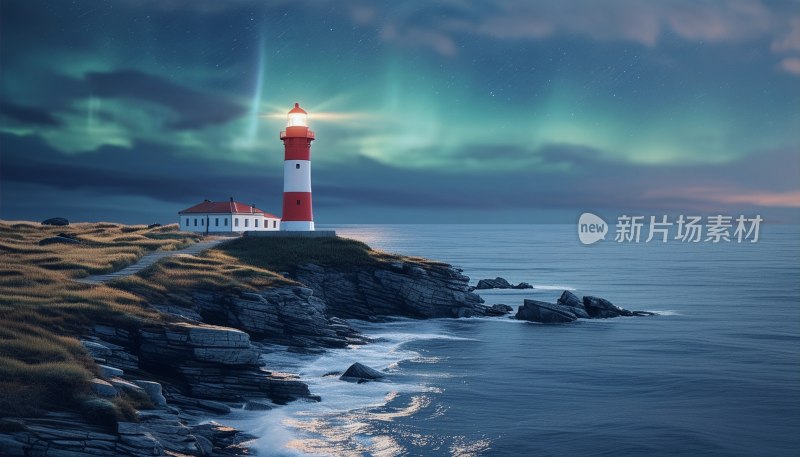 极光灯塔映海面