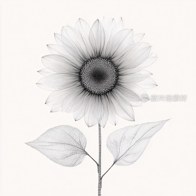 黑白线条向日葵插画