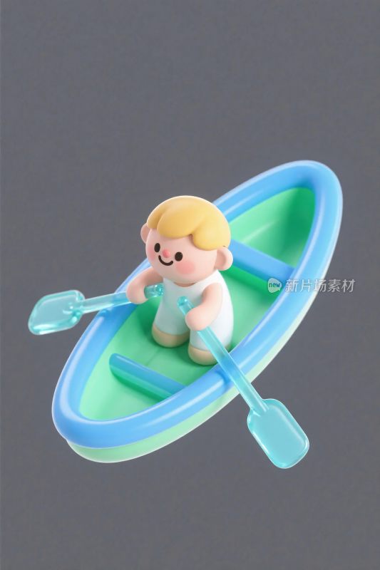 卡通小孩小船玩具插画