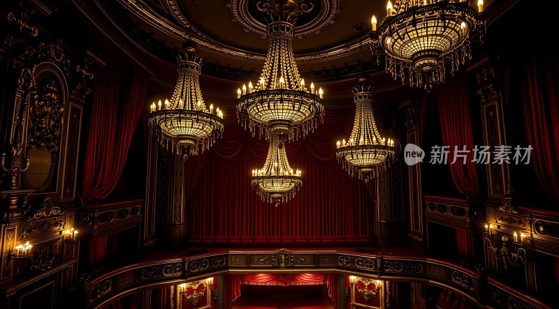 华丽剧院璀璨吊灯映红幕