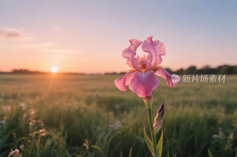 夕阳下鸢尾花风景