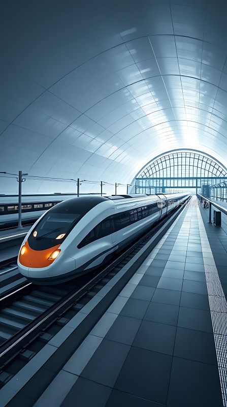 现代高铁站内高速列车停靠