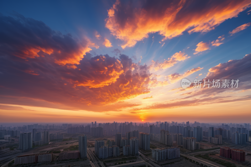 日落的城市概况高清图片