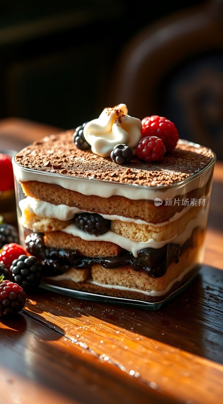 巧克力蛋糕配新鲜浆果