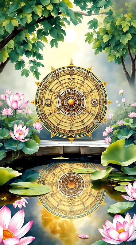 **莲池金轮映日图**