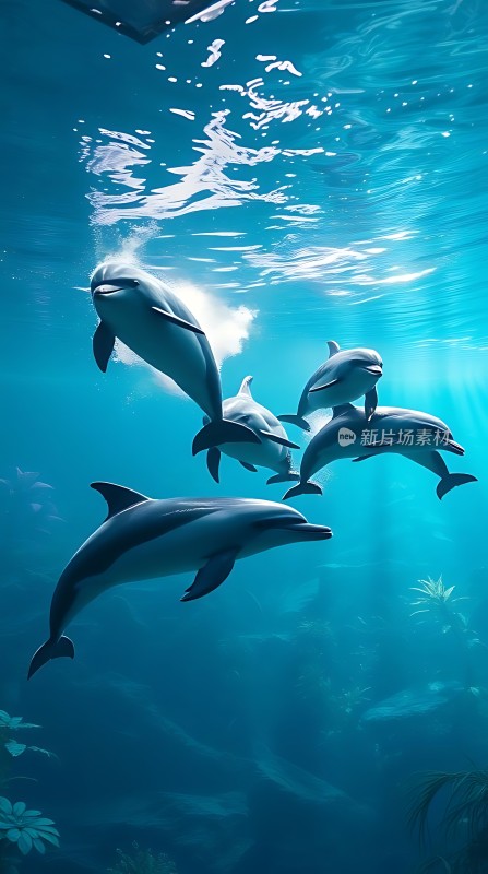 海豚群游水下世界
