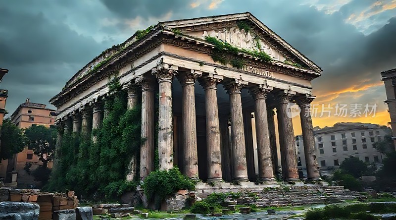 古建筑废墟阳光下的历史遗迹