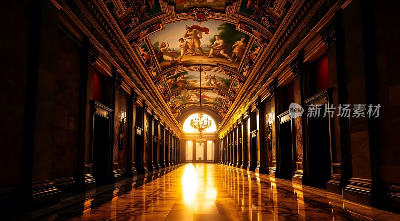 金色阳光下的宏伟走廊