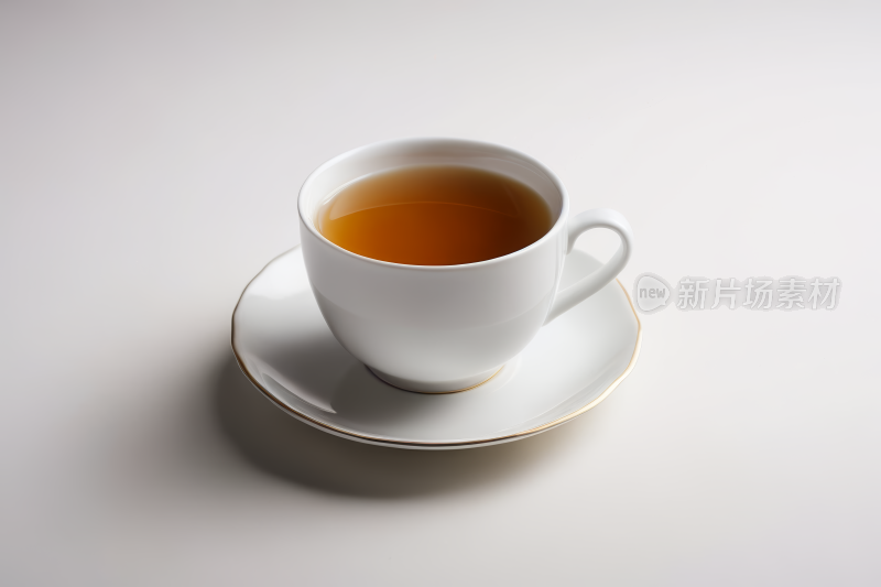 白色桌子上的碟子上有一杯茶高清图片