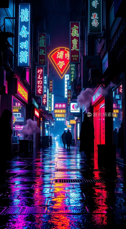 霓虹灯下的繁华街道