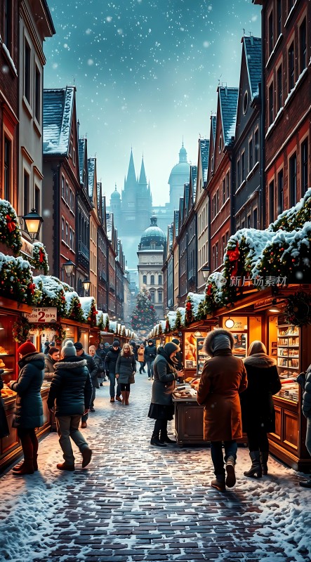冬日集市温馨圣诞氛围