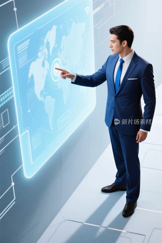 商务人士操作全息地球界面