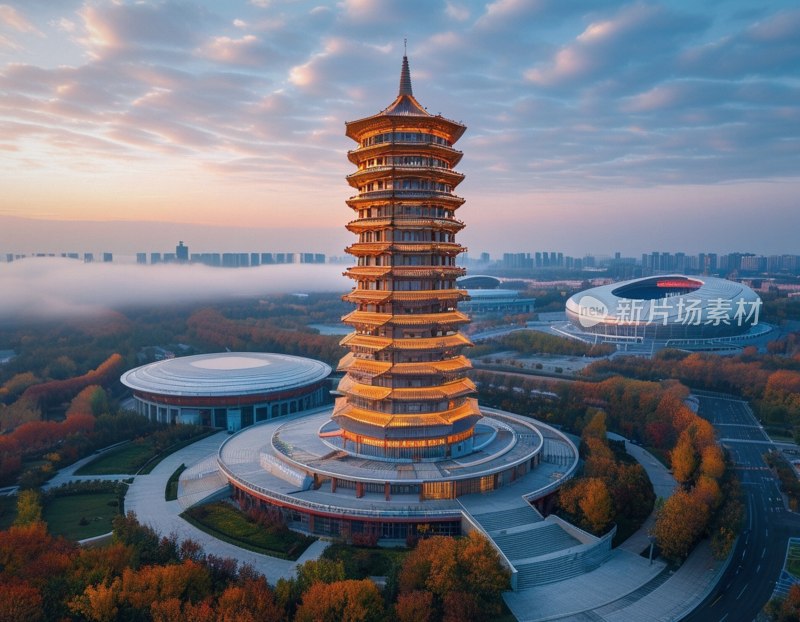 郑州福塔晨雾航拍