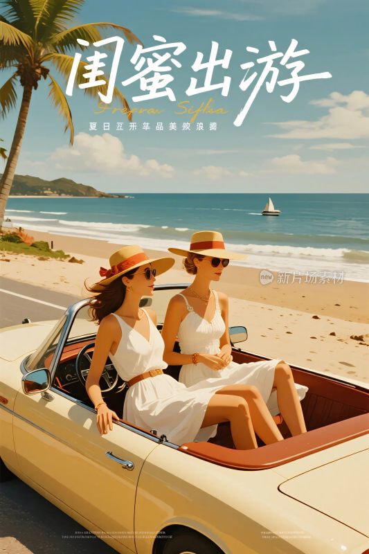 闺蜜出游海滩场景