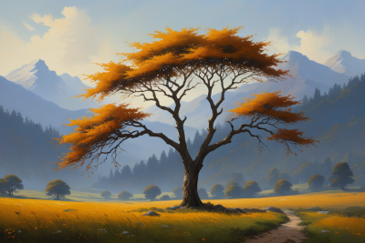 一棵孤树在田野里山脉高清插图片 一棵孤树在田野里山脉高清插图片