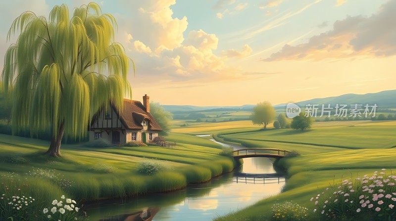 乡村小溪旁的宁静时光