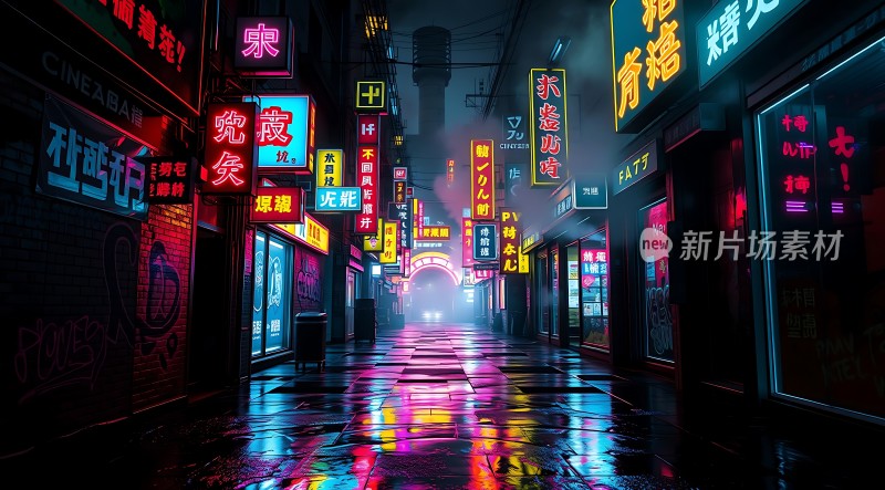 霓虹灯下的繁华街道