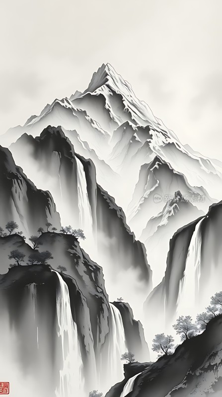 云雾缭绕的山川瀑布