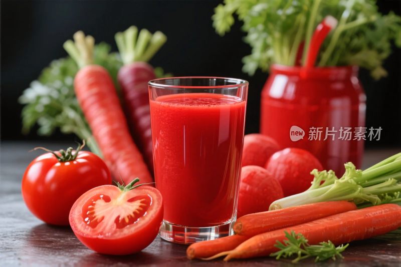 新鲜蔬果汁与食材展示