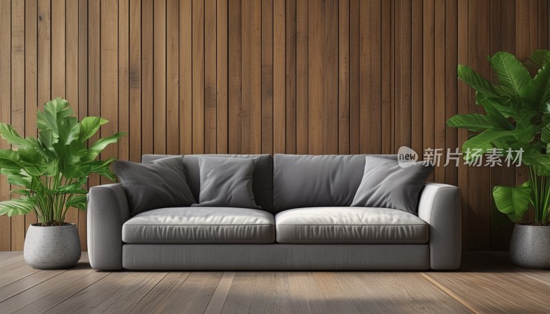 温馨家居沙发配绿植