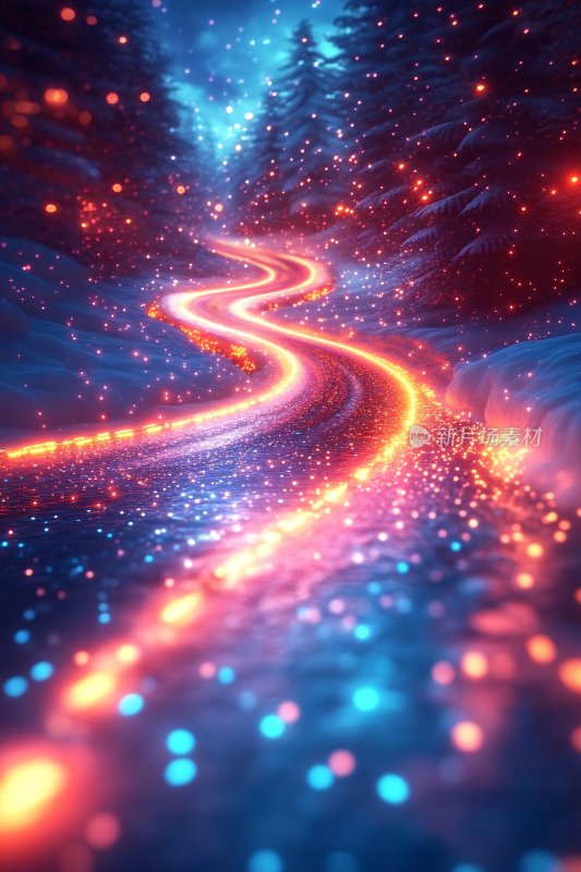 梦幻炫彩的发光蜿蜒道路