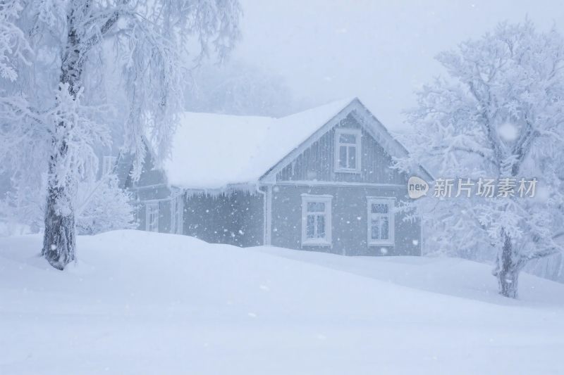 冬日雪景房屋场景