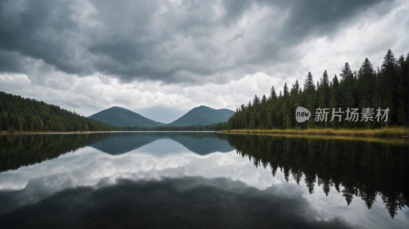 一个湖树木和山脉高清风景图片