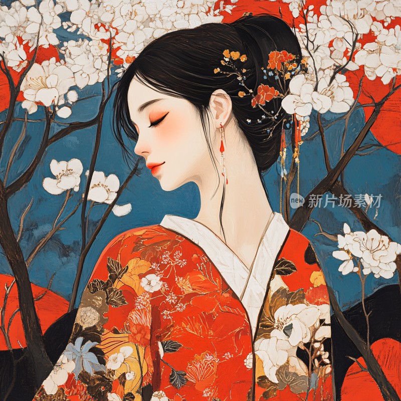 木棉花美女插画