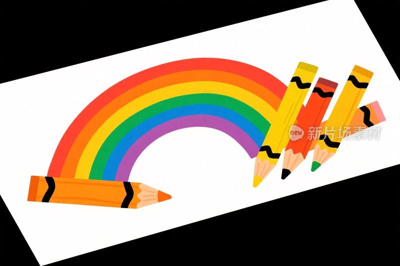 彩虹与彩色蜡笔插画
