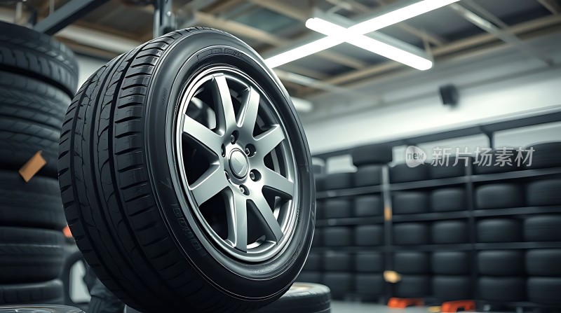 新轮胎展示轮毂设计时尚背景为仓库环境
