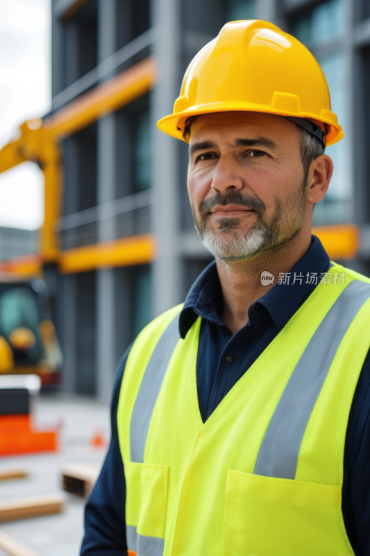 穿着黄色安全背心和安全帽的建筑工人被抓获