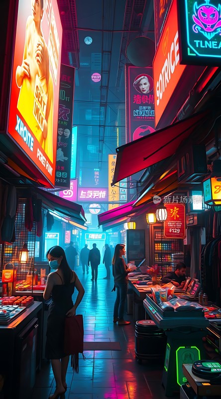 霓虹灯下的繁华夜市热闹非凡
