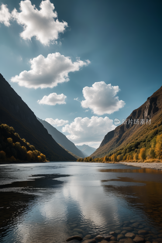 一大片水域一座高山清风景图片