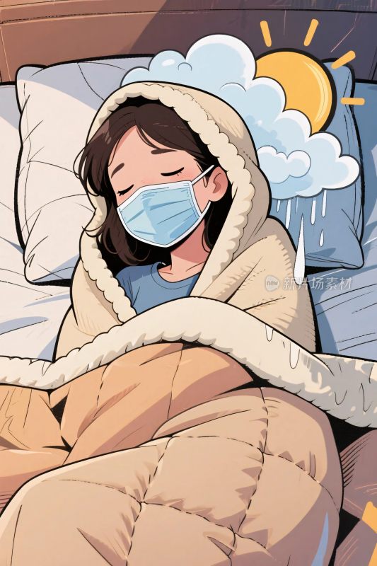 戴口罩生病休息插画