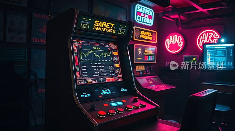 复古街机游戏厅霓虹灯下的经典回忆