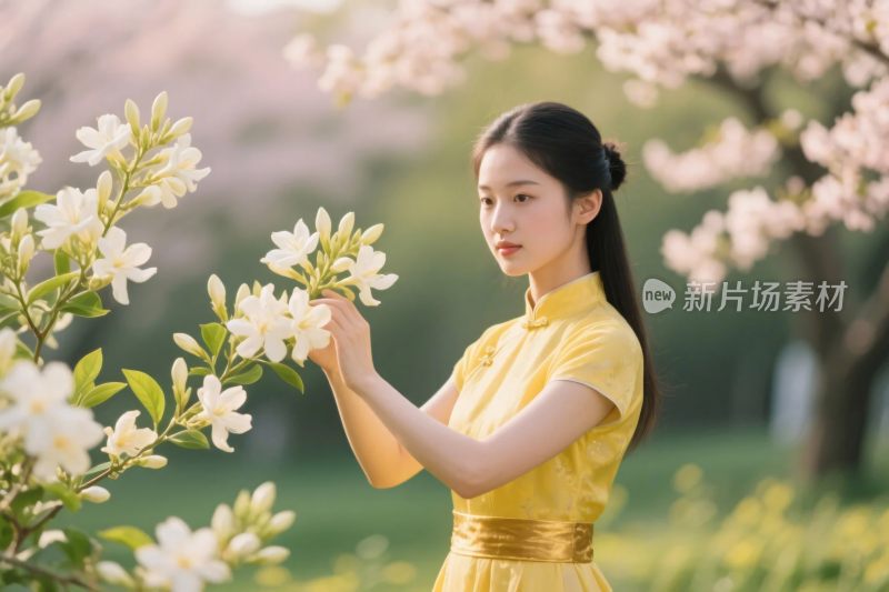 女子旗袍春日花丛