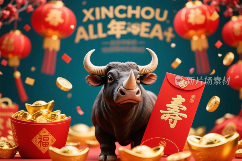 牛年春节喜庆插画