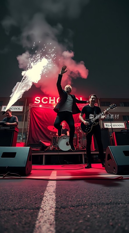 摇滚乐队激情演出舞台灯光璀璨观众热情高涨