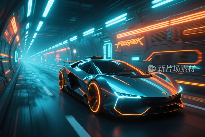 未来霓虹隧道跑车